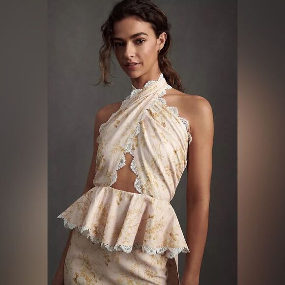 NWT V. Chapman Daisy Twisted-Halter Midi Dress Marigold Bouquet - Picture 3 of 3